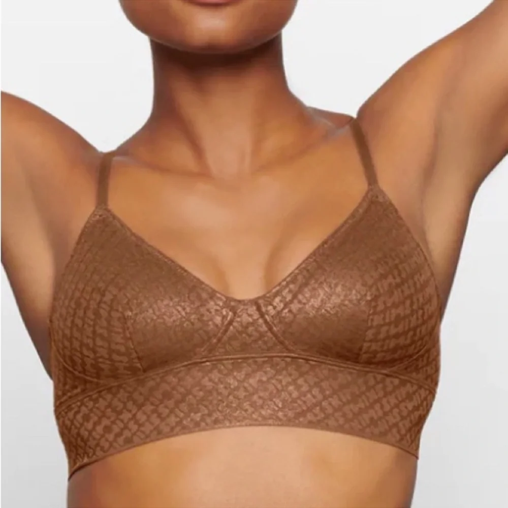 Skims Logo Triangle Bralette Gold Copper‎ brown NWT size XXS